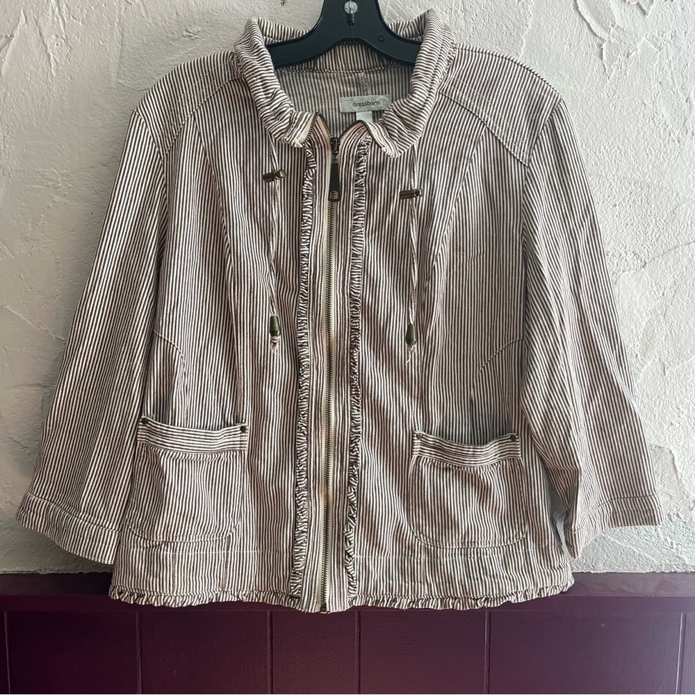 Dressbarn Brown and White Striped Jacket Size Large